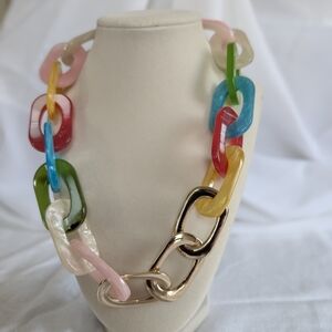 Colorful Rush By Denis & Charles Resin Link Necklace with Gold Accents